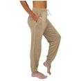 thumbnail image 3 of BLVB Women's Sweatpants Drawstring Jogger Pants Cinch Bottom Casual Elastic Waist Workout Trousers with Pockets Khaki, 3 of 6