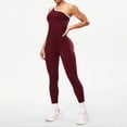 thumbnail image 5 of Women's One Shoulder Yoga Jumpsuit, Sexy Backless Single Strap Bodysuit, Seamless Workout Outfit, Gym Fitness and Casual Bodycon One Piece-Wine, 5 of 9