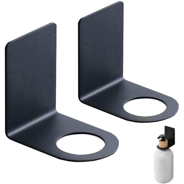 2 Piezas Gancho para Dispensador, Soporte para Dispensador de Jabón Montado en la Pared, Soporte para Bomba de Jabón, Soporte para Dispensador de Champú, Soporte para Champú de Acero Inoxidable Negro