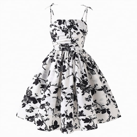 JUMEYU Girl Summer Dress Girls Flutter Sleeve Floral Dresses Girl Long Spring Dress Kids Smocked Summer Dress Size 11-12 (Black,11-12 Years)