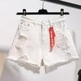 thumbnail image 2 of Durtebeua Mid Rise Ripped Frayed Denim Shorts For Woman Push Up Shorts Zipper High Waist White M, 2 of 4