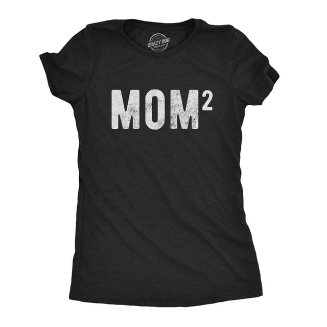 Womens Mom Of Two T Shirt Funny Mothers Day Math Squared Adulting Graphic Tee (Heather Black) - 3XL