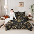 thumbnail image 3 of Manfei Gold Baroque Damask Bedding Sets Toddler with Comforter, Hippie Flower Floral Duvet Insert, Vintage Victorian Comforter Sets Toddler Size, Breathable Bedroom Decorative, 2pcs Reversible, 3 of 6