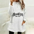 thumbnail image 2 of Lovskoo Fuzzy Fleece Pullover Tops for Women Winter Warm Round Neck Printed Long Sleeve with Pocket Solid Color Warm Top White, 2 of 5