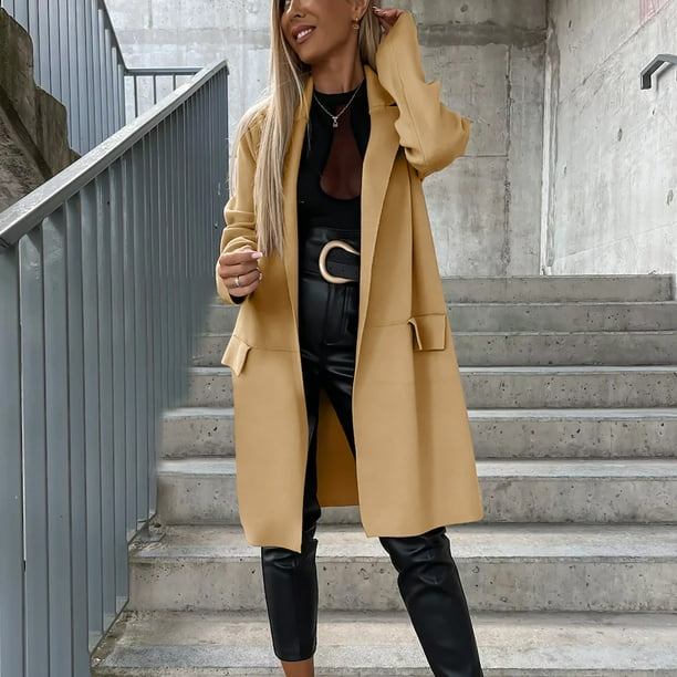 tklpehg Long Coat for Women Temperament Long Coat Solid Color Long