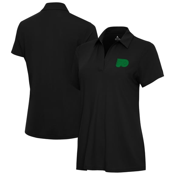 Women's Antigua Black Philadelphia Flyers St. Patrick Era V-Neck Polo