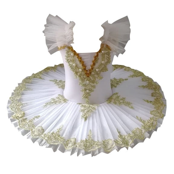 Zwiiyzr 2025 1-14 Years Girls Ballerina Clothes Dance Ruffle Sleeve Gymnastics Leotard Ballet Tutu White
