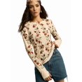 thumbnail image 4 of Women'S Floral Knitted Long Sleeve Crew Neck Going Out Slim Fit Tops Fall Outfits Trendy Clothes Apricot Color S, 4 of 9