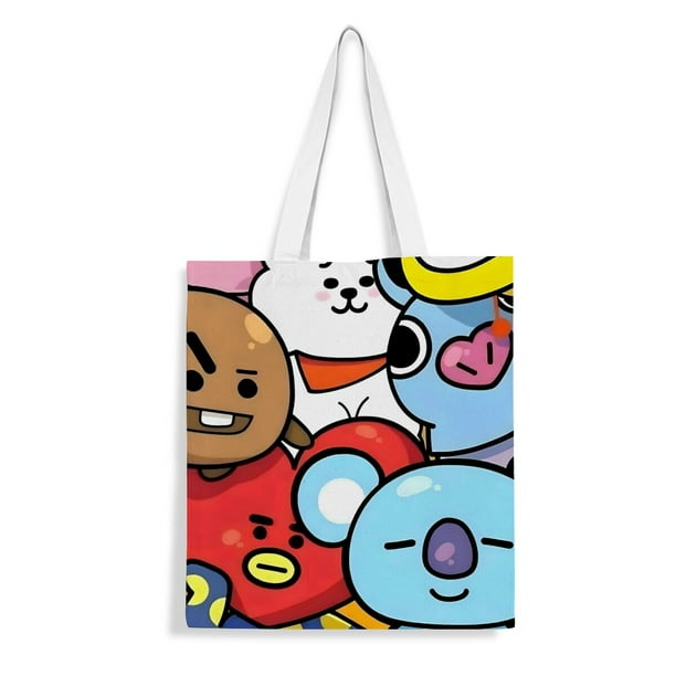 BT21 Bolso de tela con estampado de lienzo para mujer, bolsa de compras reutilizable y estética, con cremallera interior, regalo para mujer, 35 × 40 cm.