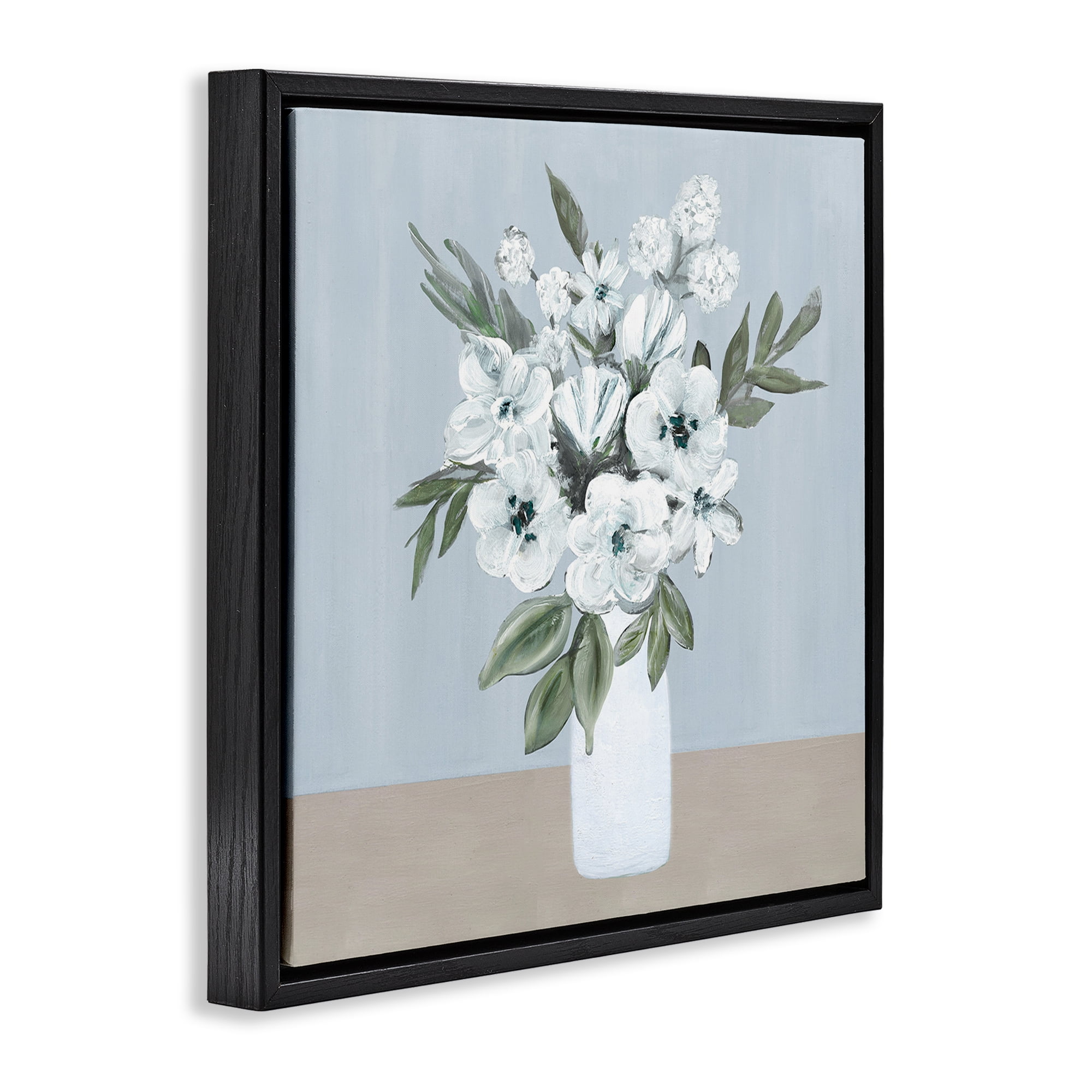Stupell Industries Cerulean & White Blooms Black Framed Floater Canvas Wall Art, design by Marilyn Dunlap