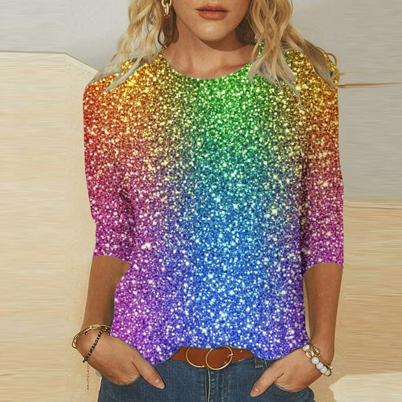 SOOMLON Mardi Gras T Shirt Womens Tuesday Tshirts Carnival Themed Party 3/4 Sleeve Tops Funny Mask Graphic Shirts Casual Crewneck Outfits New Orleans Parade Pullovers 2025 Blue XL