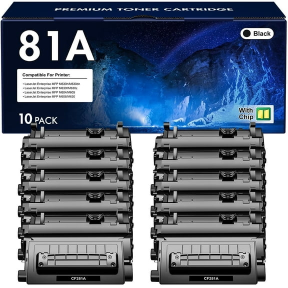 81A Toner Cartridge 10-Pack Compatible Toner for HP CF281A 81A CF281X 81X Enterprise MFP M605 M604 Toner M604N M604DN M605N M605DN M605X M630 M606 M630h M630dn M630z Printer (Black, 10-Pack)