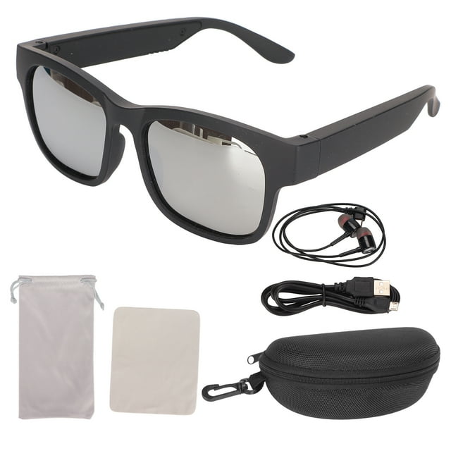 DEWIN Lunettes Intelligentes Stéréo à Réduction de Bruit Sans Fil Bluetooth avec Écouteurs pour Cyclisme Course Conduite Pêche Argent Gris