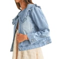 thumbnail image 4 of Women Casual Denim Jacket Long Sleeve Collared Shirt Coat with Pockets, 4 of 5