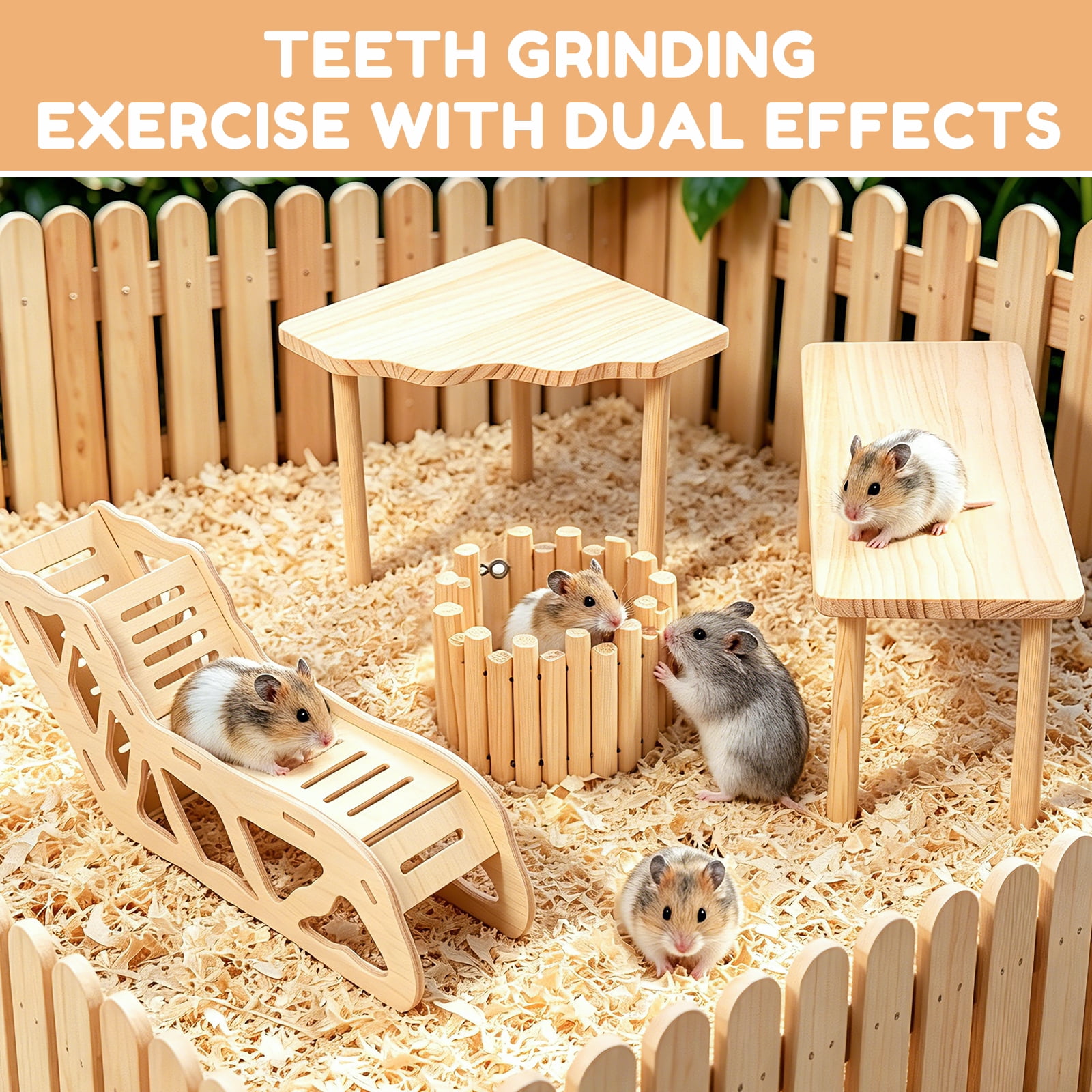 Threns 4 Pack Hamster Play Wooden Platform for Dwarf Syrian Hamsters Gerbils Mice Degus or Other Small Pets, Wooden Hamster Climbing Toy with Platform Decor