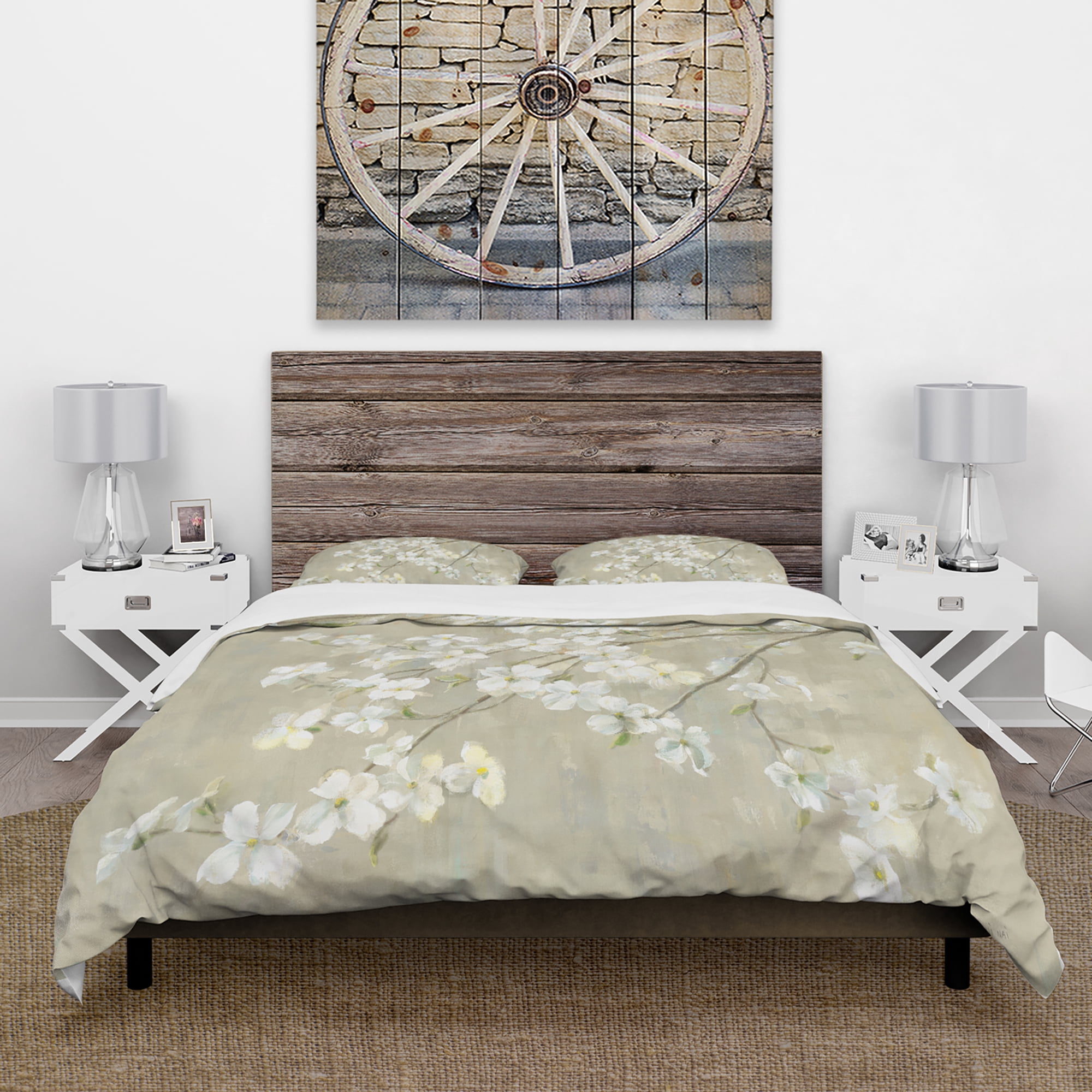 Designart 'Dogwood in Spring Neutral' Cottage Duvet Cover Set