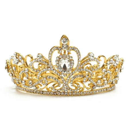 LuckyFine Crystal Rhinestone Queen Crown Tiara Wedding Pageant Bridal Diamante Headpiece