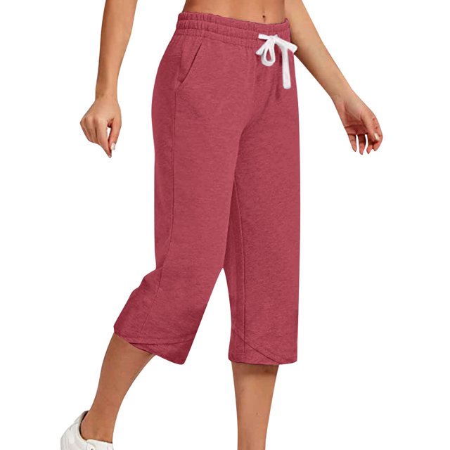 Bellella Capris Taille Haute Jambe Droite pour Femmes, Couleur Unie, Rouge, Taille 3TG