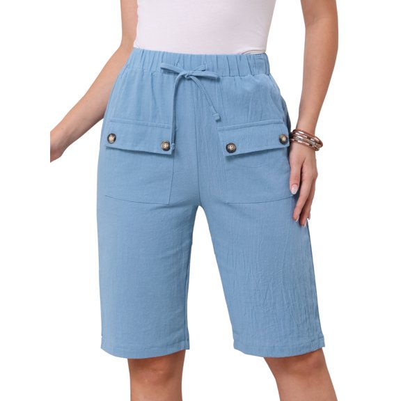 DARING DIVA Women's Elastic Waist Drawstring Shorts with Pockets X-Small Blue
