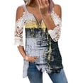 thumbnail image 1 of Elegante mujer casual cremallera cuello impresión blusa encaje manga corta camiseta verano Tops OAVQHLG3B Store  lin121212, 1 of 4
