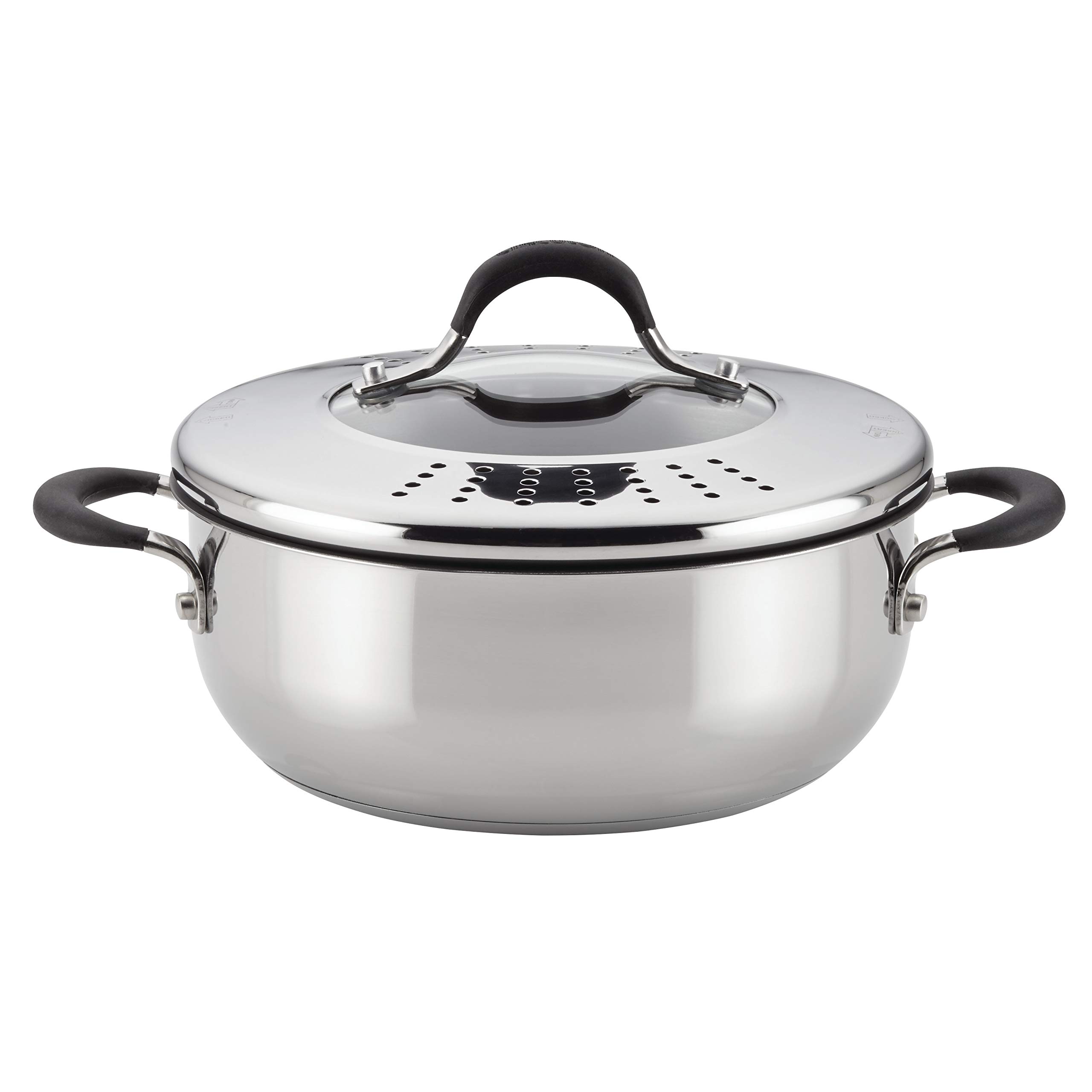 Circulon Momentum Stainless Steel Nonstick 4Quart Covered Casserole with Locking Straining Lid