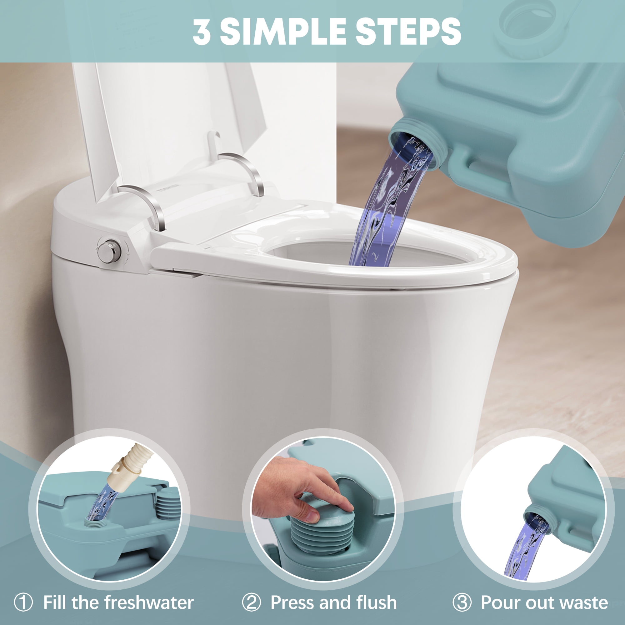 Jaxpety Portable Push-rod Toilet, 20L/5.28 Gallon Outdoor Commode with Detachable Tank for Camping, Boating, Hiking and Traveling, Green