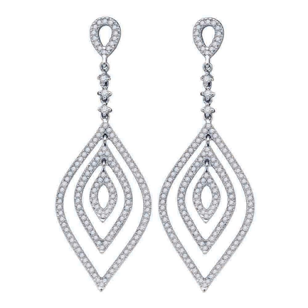 14k White Gold Round Diamond Oval Dangle Earrings 1 Cttw - Walmart.com