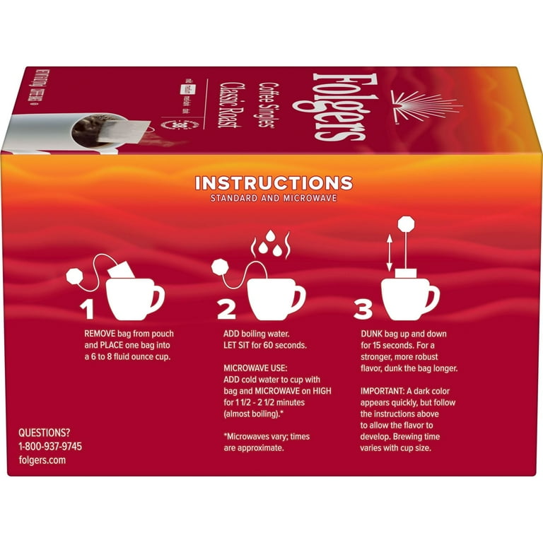 Folgers Coffee Singles Classic Roast Coffee Bags, 38 Count