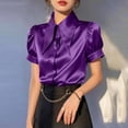 thumbnail image 4 of Ashirexll Tops for Women Trendy Casual Solid Turndown Collar Lace Blouse Short Sleeve Top T Shirt for Daily, 4 of 5