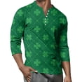 thumbnail image 4 of Men's St. Patrick's Day Shamrock Plaid Henley Shirt 3/4 Sleeve Clover Top, 4 of 7