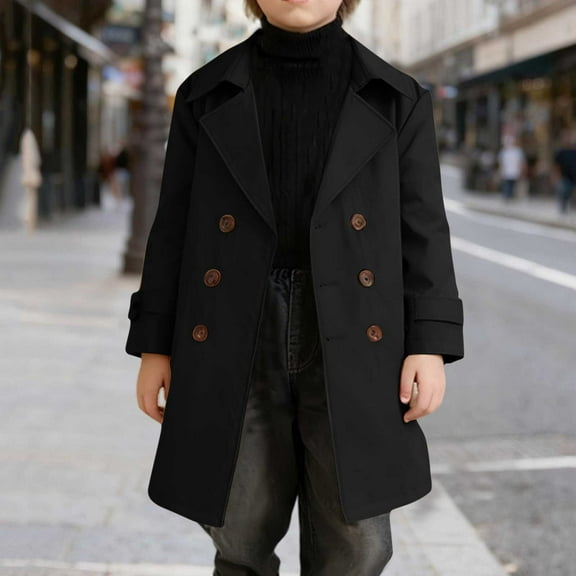 ATOGUTA Boys' Dress Coats Kids Trench Coat Winter Pea Coat with Pockets Size 2T-14 Black