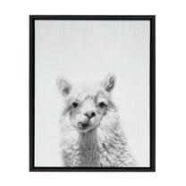 Kate and Laurel Sylvie Alpaca Black and White Portrait Framed Canvas Wall Art by Simon Te Tai, 18x24 Black