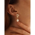 thumbnail image 3 of Earrings Gold-7, CZ Flower Design with Teardrop Pearl, Fashion Jewelry, 3 of 30