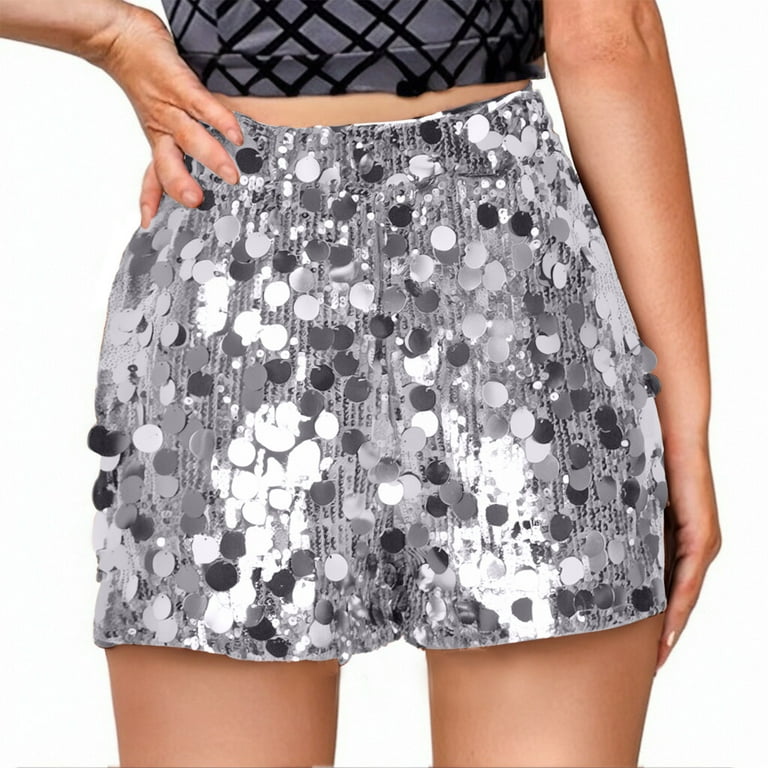 Silver Shorts for Juniors Fall Summer Modest Sequin Bling Glitter