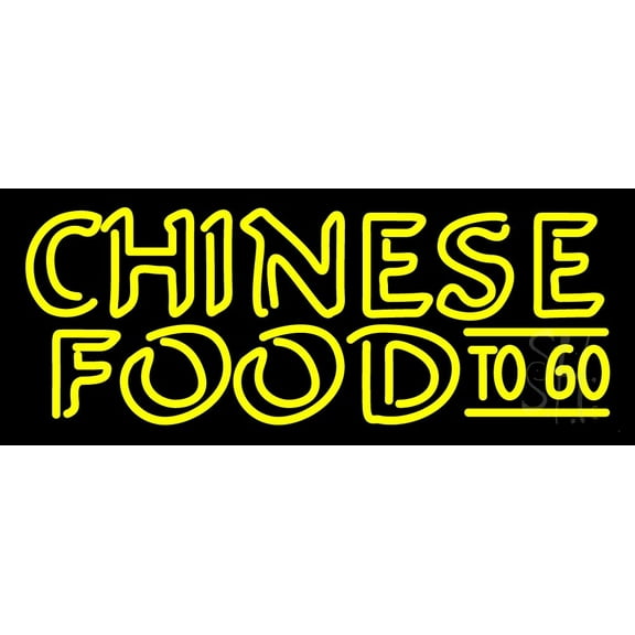 Yellow Chinese Food To Go LED Neon Sign 13 x 32 - inches, Black Square Cut Acrylic Backing, with Dimmer - Bright and Premium built indoor LED Neon Sign for restaurant window and interior decor.