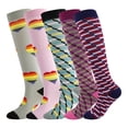 thumbnail image 1 of KAWELL Calcetines de compresión para mujeres y hombres, calcetines hasta la rodilla con soporte de 15-20 mmHg para correr, enfermería, atletismo,5 Pairs-Multicoloured c,Small-Medium, 1 of 5