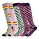 thumbnail image 1 of KAWELL Calcetines de compresión para mujeres y hombres, calcetines hasta la rodilla con soporte de 15-20 mmHg para correr, enfermería, atletismo,5 Pairs-Multicoloured c,Small-Medium, 1 of 5