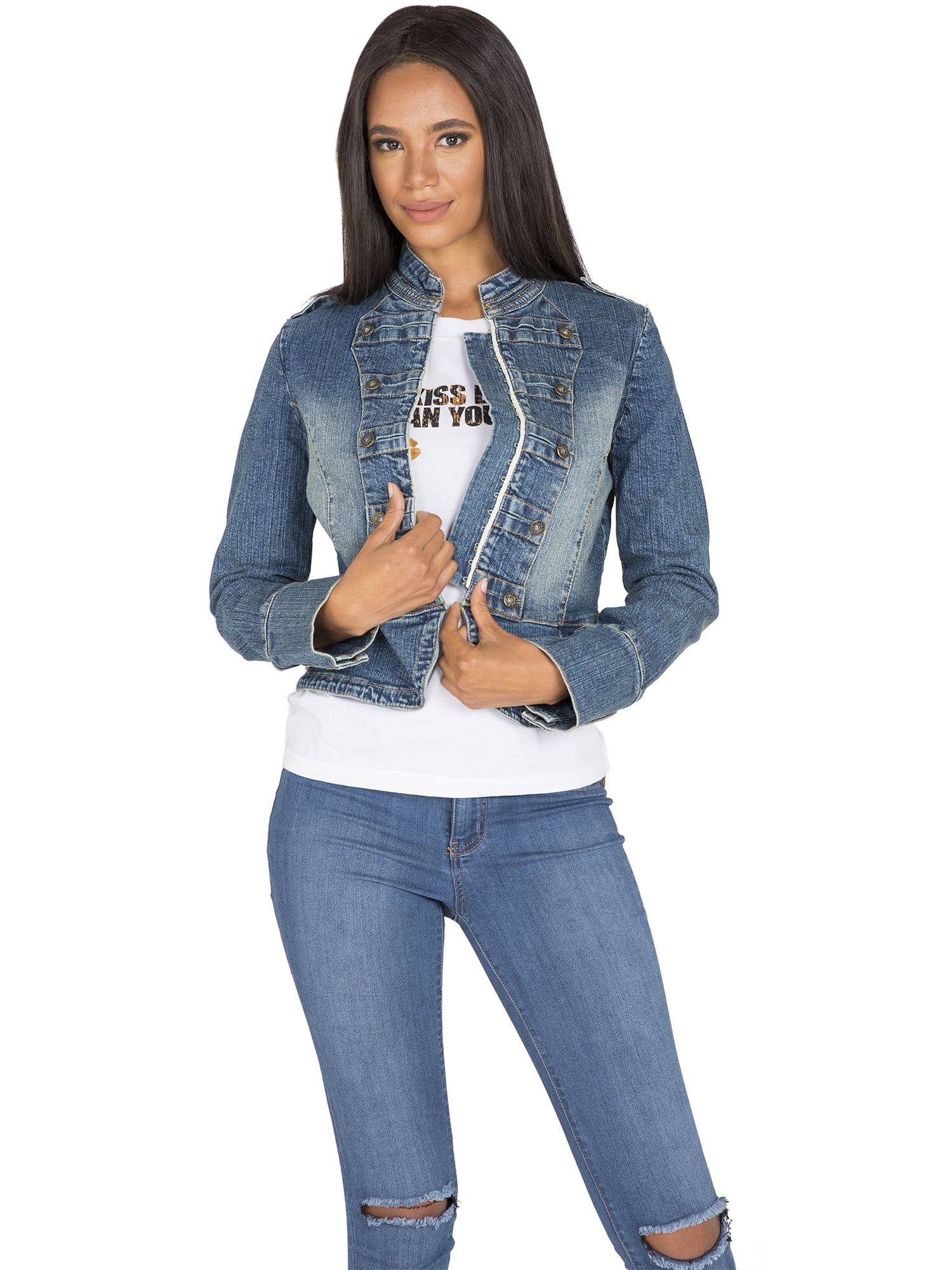 womens denim military style jacket