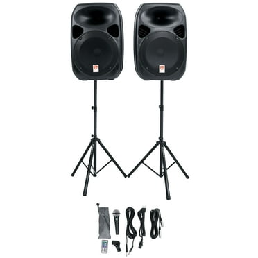 Rockville RPG122K Dual 12" Powered Speakers, Bluetooth Mic Speaker Stands Cables