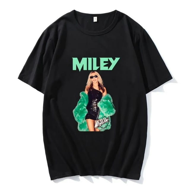 T-Shirt Inspiré de Miley Cyrus 2025 - T-Shirt Unisexe à Manches Courtes et Col Rond, Mode Urbaine Tendance pour Femmes et Hommes,4TG,Noir