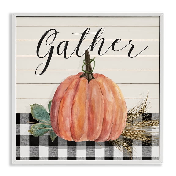 Stupell Industries French Country Gather Seasonal Botanical Pumpkin White Framed Giclee Art, 24 x 24, by Livi Finn