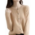 thumbnail image 3 of Womens Long Sleeve Button Up Knit Cardigan Light-Bodied 2026 Crewneck Button Down Sweaters for Women Yellow Camel M, 3 of 9