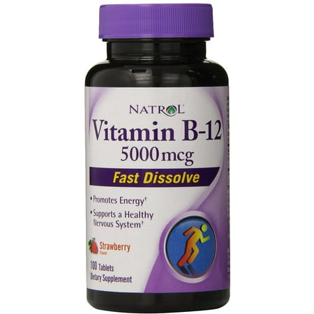 Natrol La vitamine B-12 5000mcg Dissoudre rapide Comprimés, Fraise 100 ch (pack de 2)