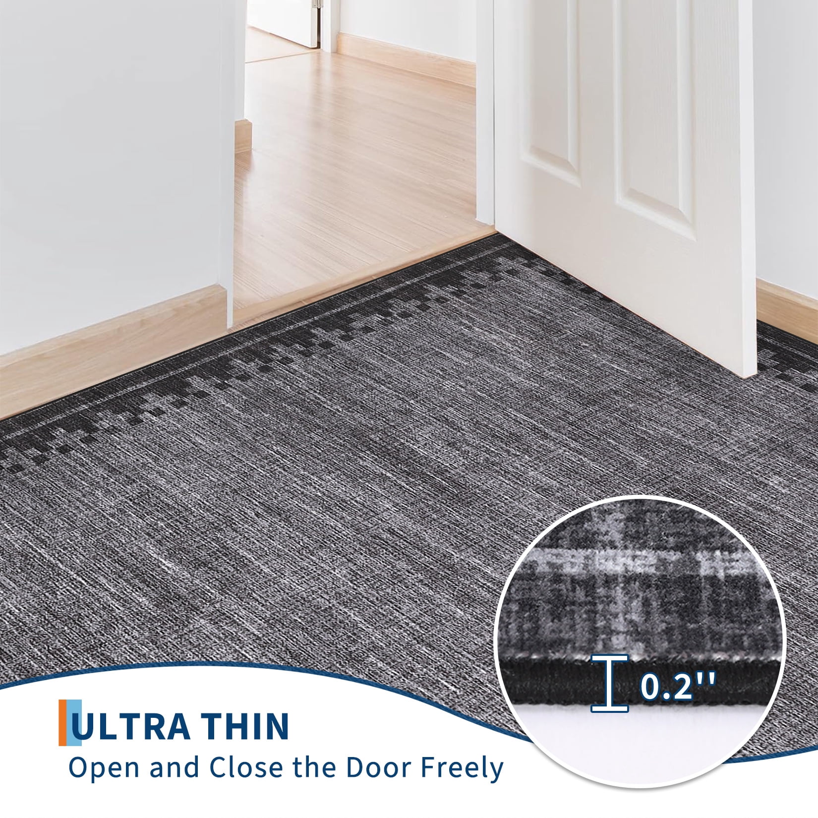 COZONY 5'x7' Modern Bordered Area Rug, Soft Non-Shedding Washable Low Pile Carpet for Living Room, Black Gray