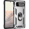 thumbnail image 2 of Phone Case for Google Pixel 6 Heavy Duty Rugged Full Body Shockproof Screen Camera Protection Built-in Finger Ring Kickstand Military Armor Scratch Proof Bumper Hard Back Cover Silver, 2 of 15
