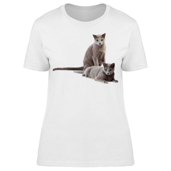 Beautiful Pair Russian Blue Cats T-Shirt Women -Image by Shutterstock, Female Medium