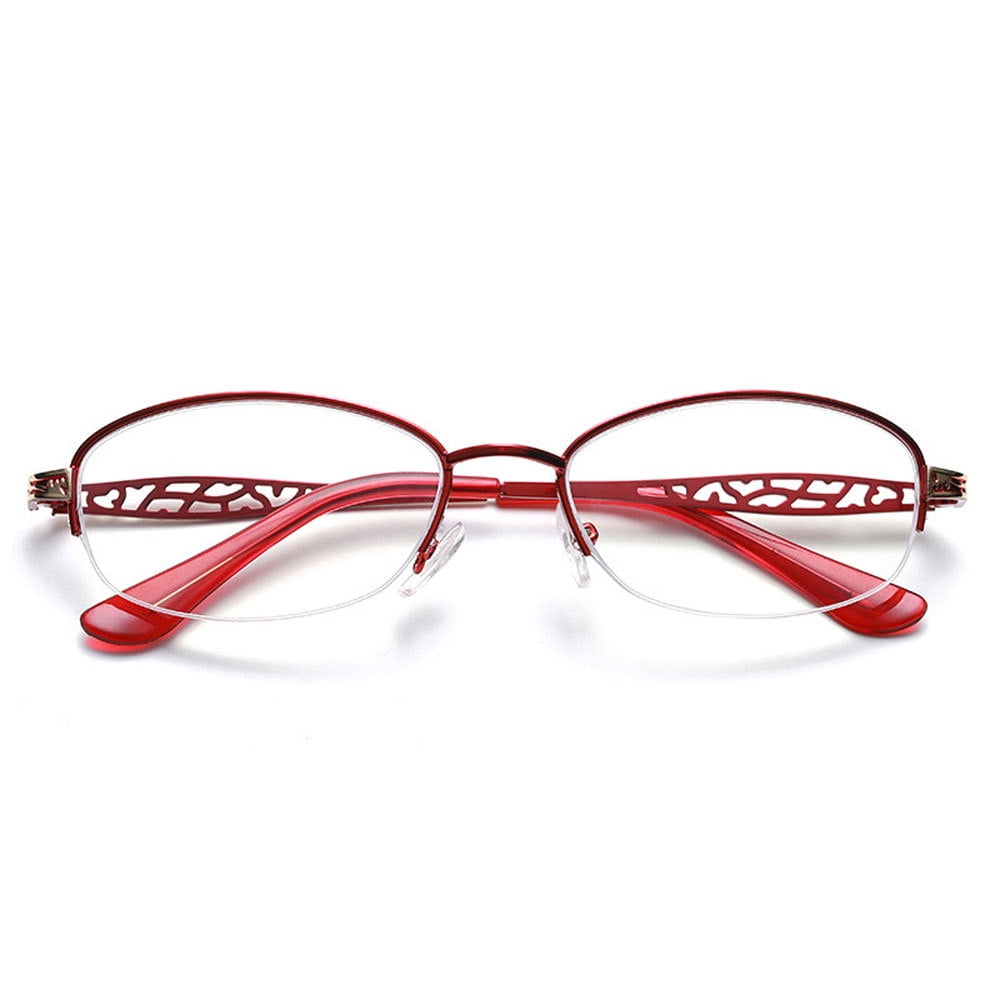 2 Pairs of Women Red Half Rimless Reading Glasses 1.00 Metal Presbyopic Glasses Anti-blue Light Readers 1.00 Strength