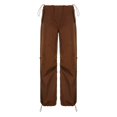 thumbnail image 4 of Gibobby Control Demasiado Pantalones cintura elástica cerdo nariz hebilla pie suelto Casual Cargo Hip Hop pantalones con bolsillo (Brown, S), 4 of 5