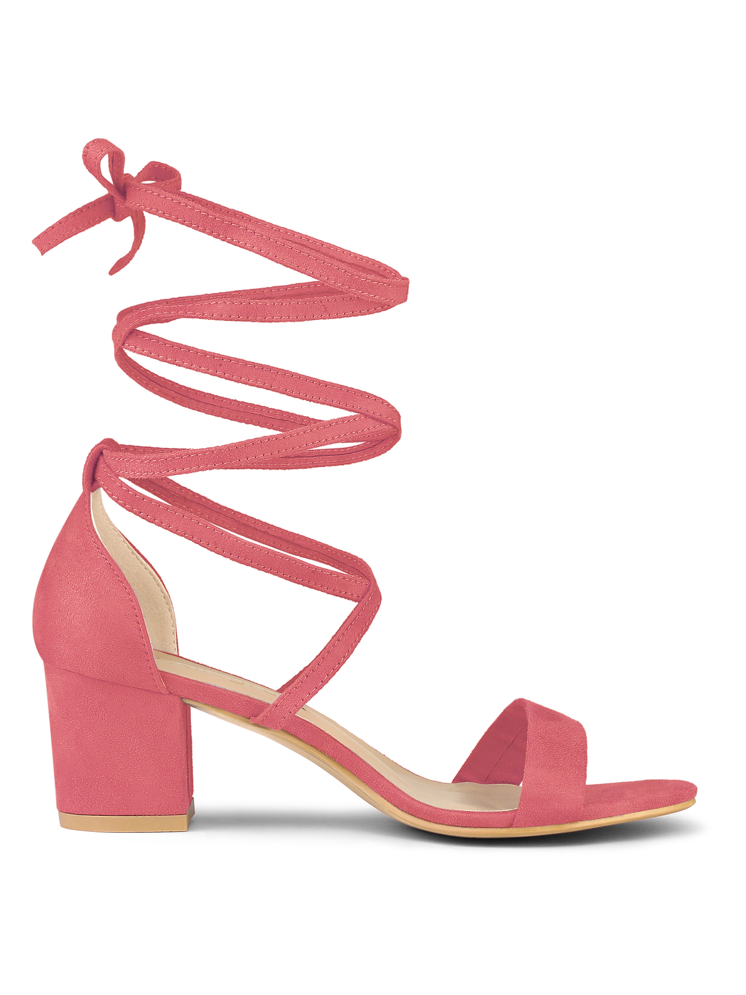 DARING DIVA Women's Lace Up Mid Chunky Heeled Sandals Watermelon Red 8.5