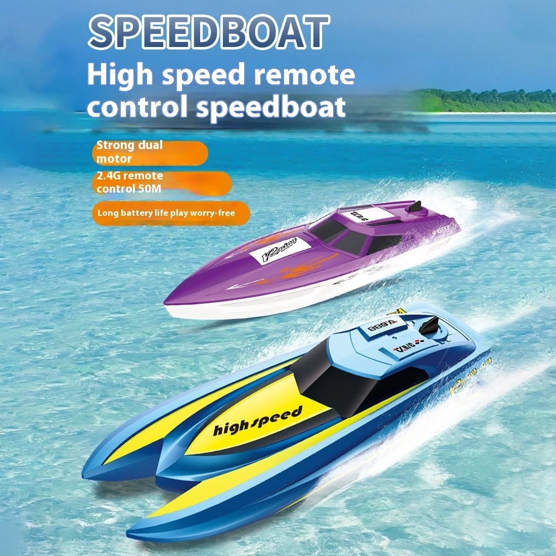 RC Speedboat Remote Control Boat Dual Motor Electric Watercraft With 2.4GHz Long Range Control Waterproof Hull Outdoor Model Boat for Adults Hobbyists- Blue